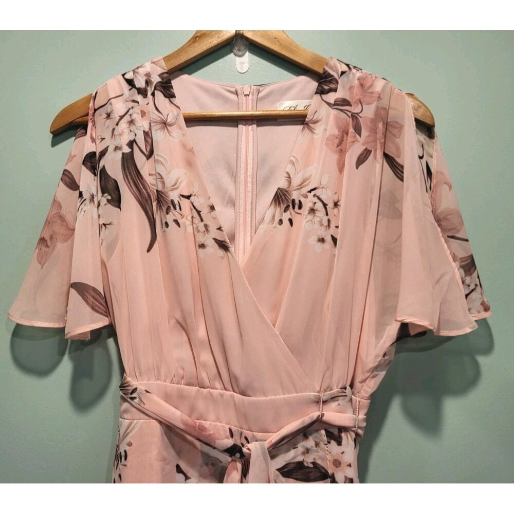 Pink Floral Feminine Flutter Sleeve Hi Low Flowy Dress Eliza J Sz 10 Fairy - Picture 2 of 8